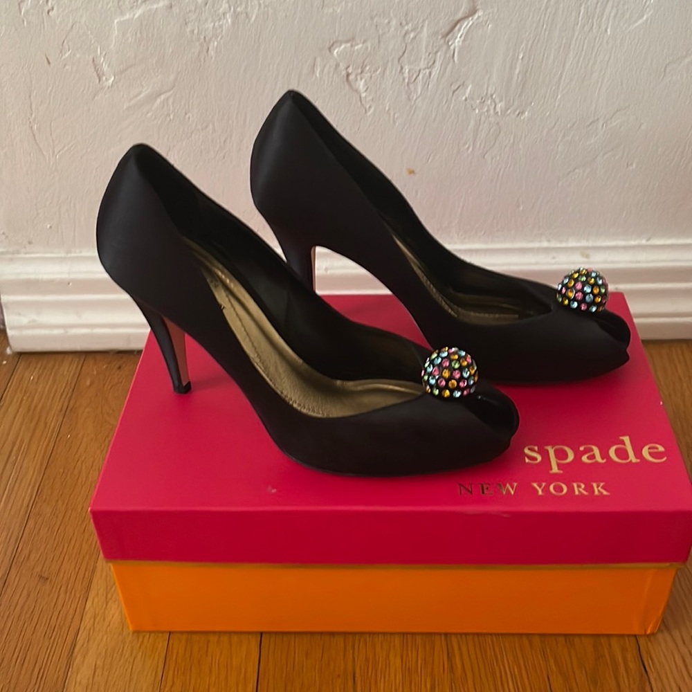 Kate Spade Dotty Black Satin Heels